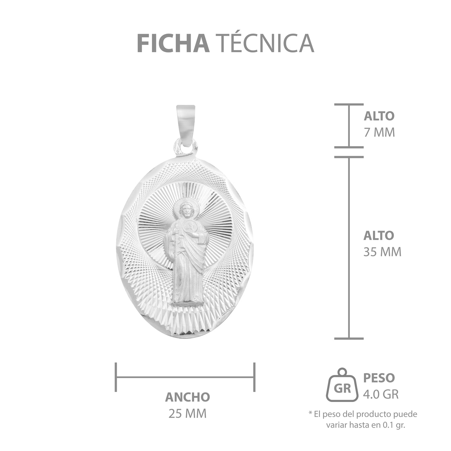 Dije Medalla Oval Diamantada San Judas Plata 925 2.5 Cm