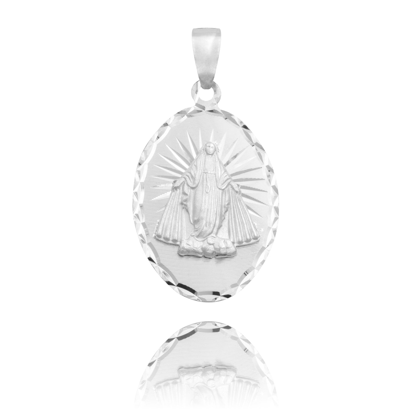 Dije Oval Diaman Estrella Virgen Milagrosa Plata 925 1.7 Cm