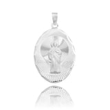 Dije Medalla Oval Diamantada San Judas Plata 925 2.5 Cm
