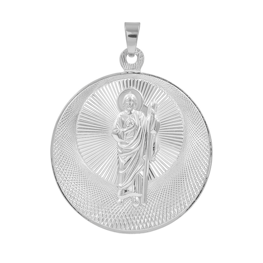 Dije Medalla San Judas Tadeo Diamantado Plata 925 5.3 Cm Plateado