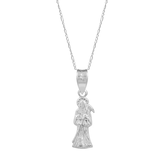 Collar Santa Muerte Hueca Troquelada Mini Plata Solida S925 Plateado