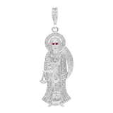 Dije Medalla Grande Santa Muerte Zirconias Plata 925 8.3 Cm - Blanco