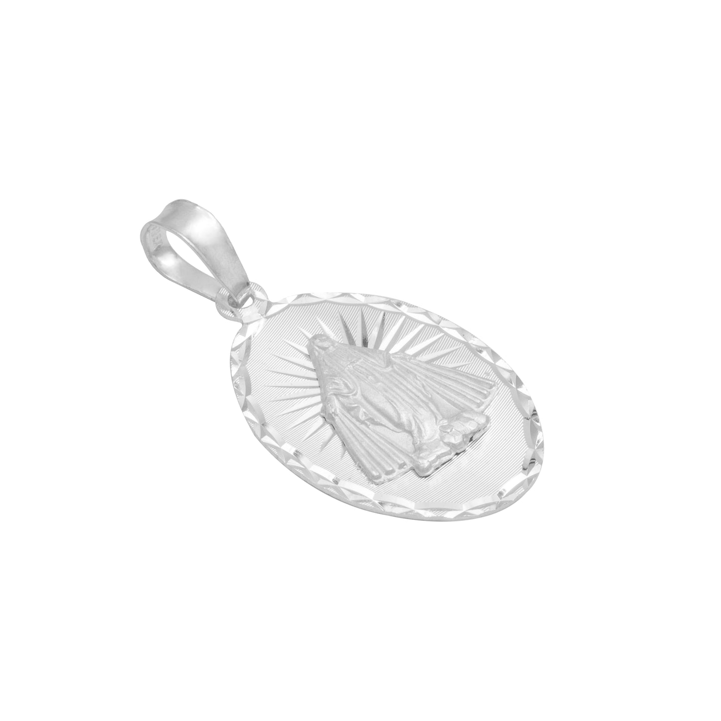 Dije Oval Diaman Estrella Virgen Milagrosa Plata 925 1.7 Cm