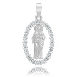 Dije San Judas Liso Borde Zirconias Unisex Plata 925 2.7 Cm