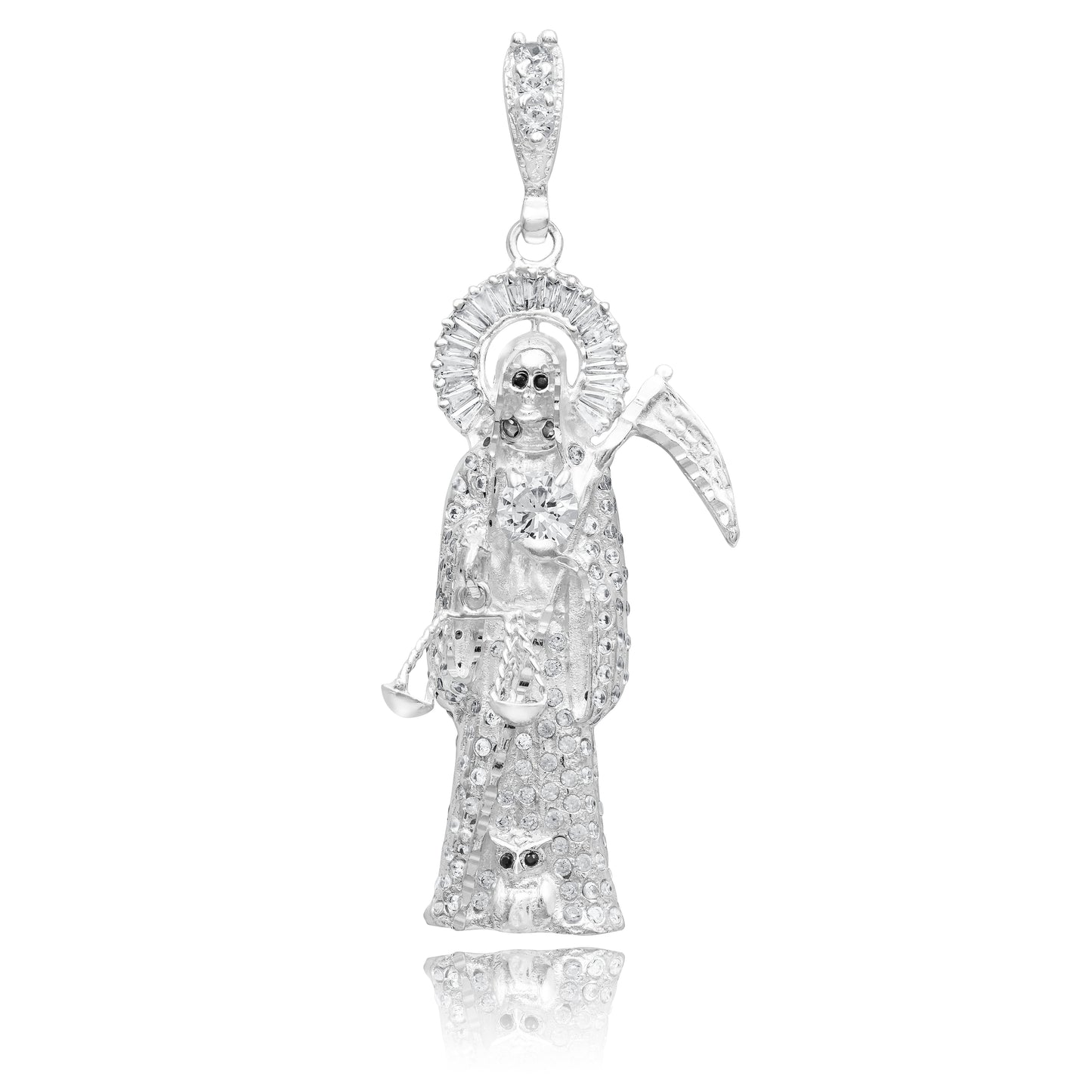 Joyaris Dije Santa Muerte 3d Grande Plata925 Hombre Zirconia Plateado