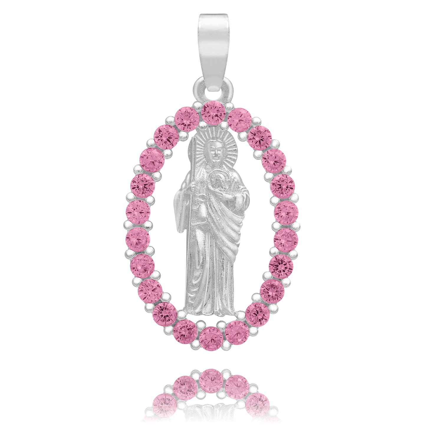 Dije San Judas Liso Borde Zirconias Unisex Plata 925 2.7 Cm