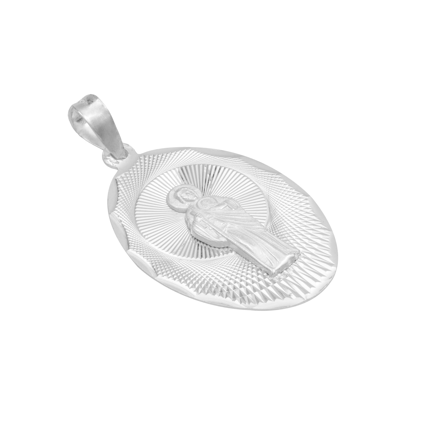 Dije Medalla Oval Diamantada San Judas Plata 925 2.5 Cm
