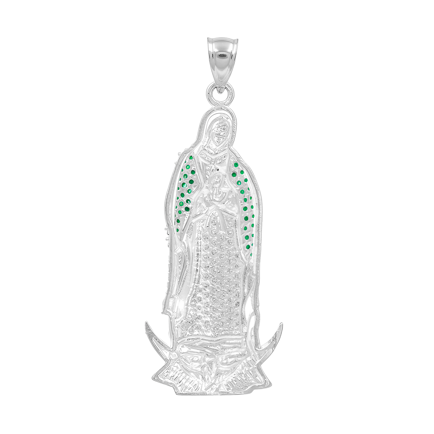 Dije Medalla Virgen Guadalupe Con Zirconias Plata 925 4.7 Cm Verde