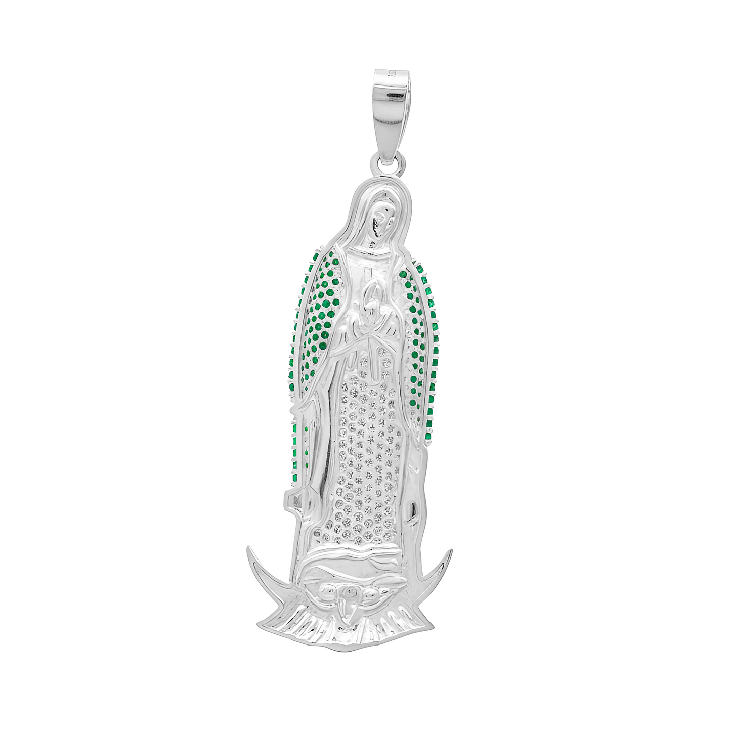 Dije Medalla Virgen Guadalupe Con Zirconias Plata 925 6 Cm Verde