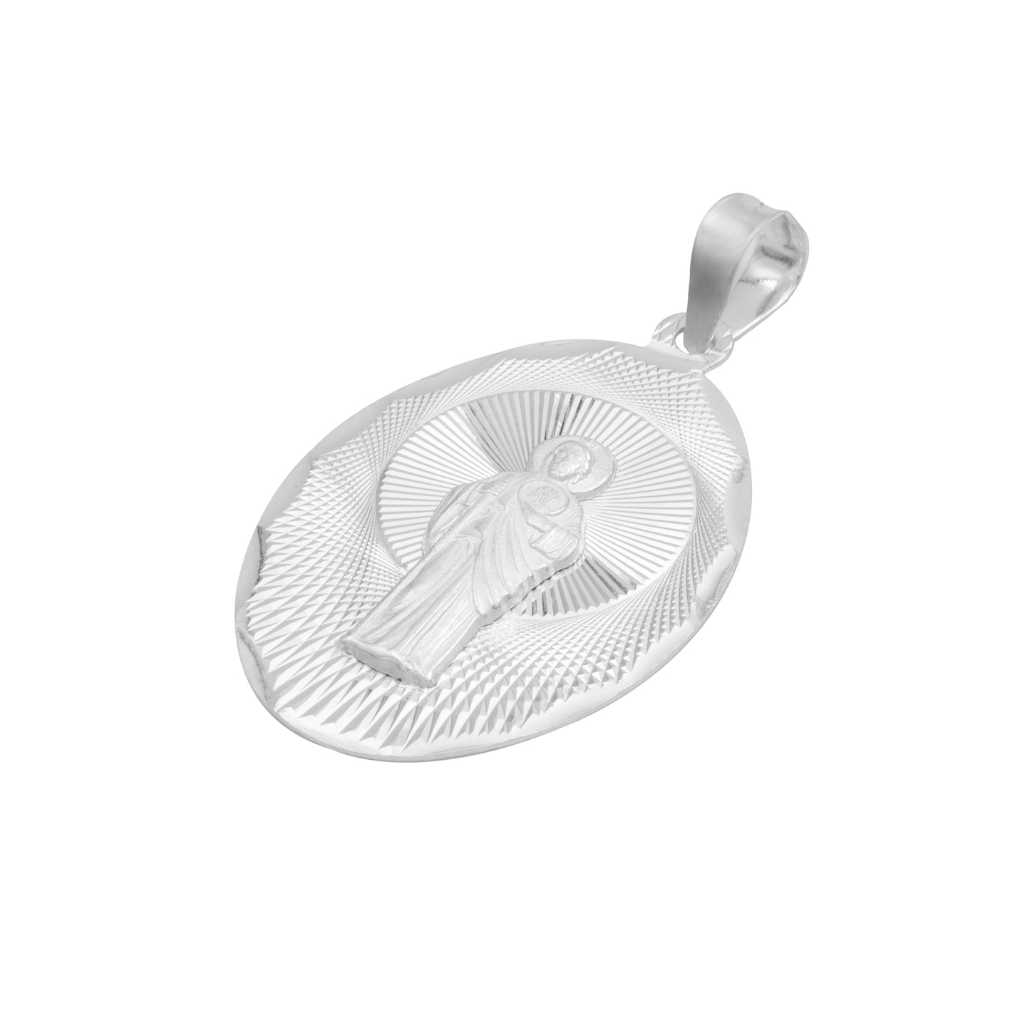 Dije Medalla Oval Diamantada San Judas Plata 925 2.5 Cm