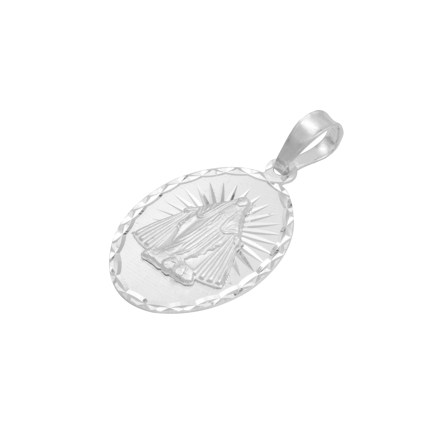 Dije Oval Diaman Estrella Virgen Milagrosa Plata 925 1.7 Cm