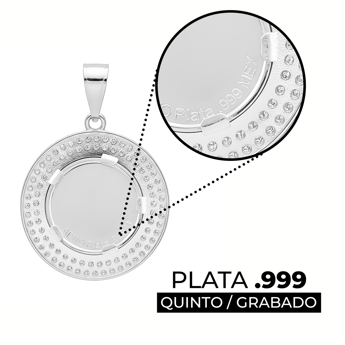 Dije Medalla Virgen Guadalupe Zirconias Doble Plata Pura 999 Plateado