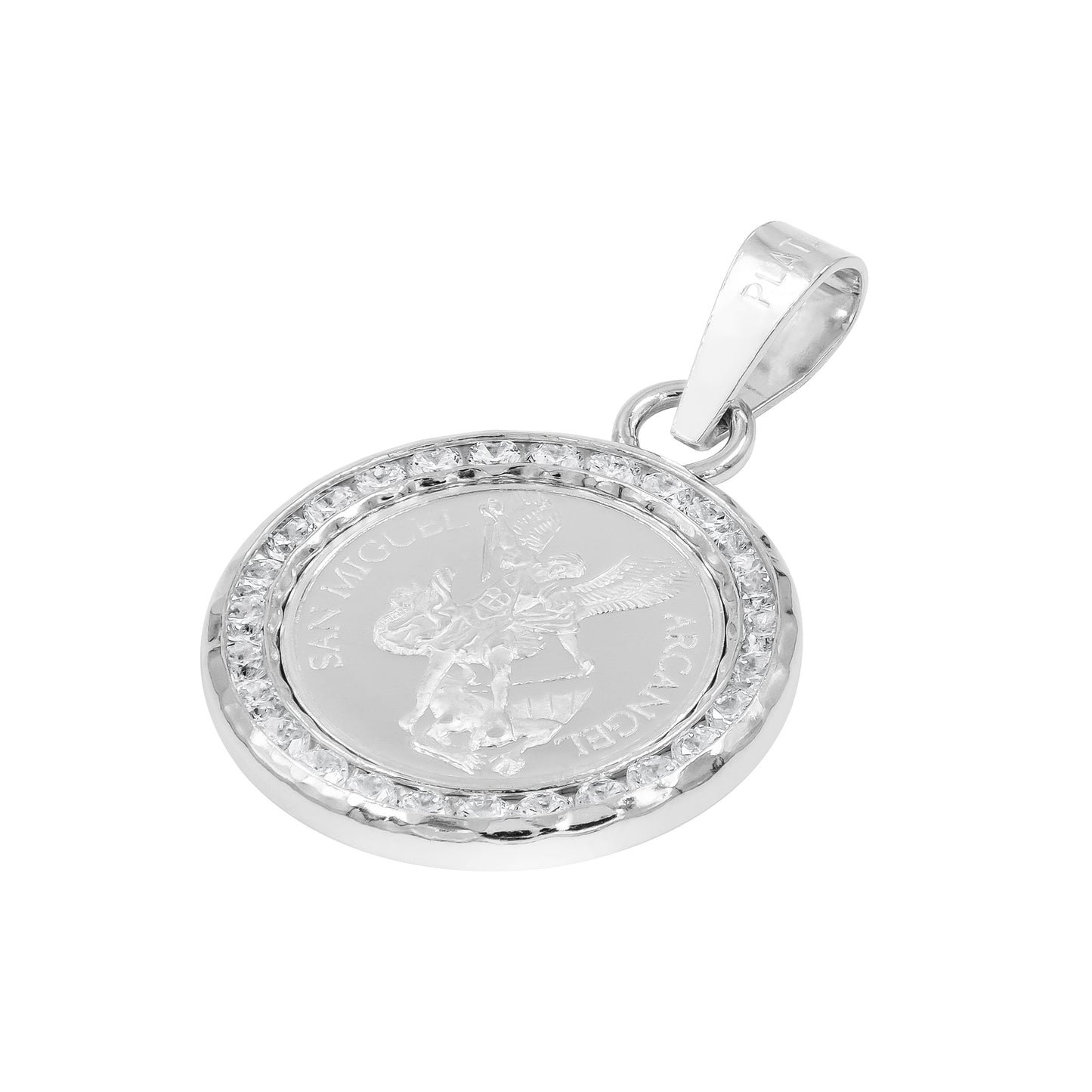 Dije Medalla San Miguel Arcangel Zirconias Plata Ley 999 Plateado