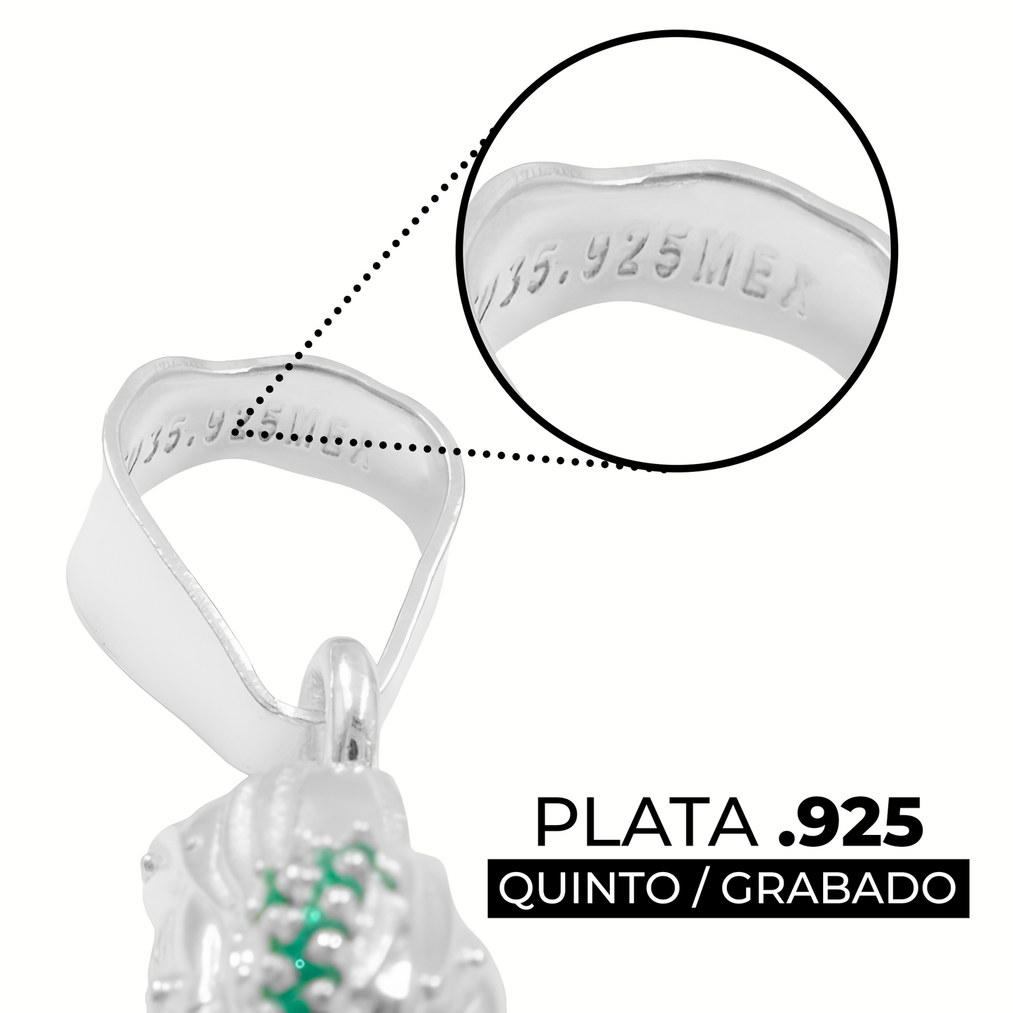 Dije Medalla Virgen Guadalupe Con Zirconias Plata 925 4.7 Cm Verde