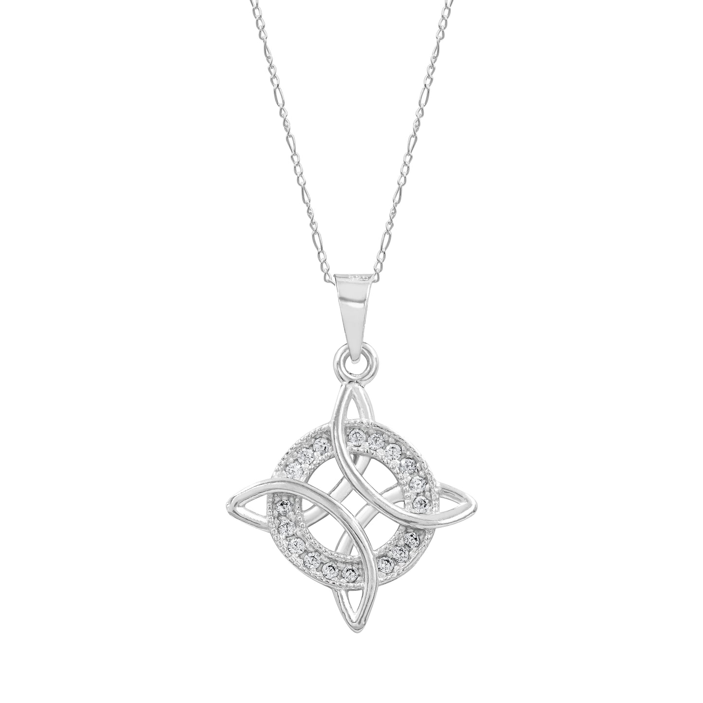 Dijes Nudo De Bruja Con Zirconia Plata S925+cadena Plata 925