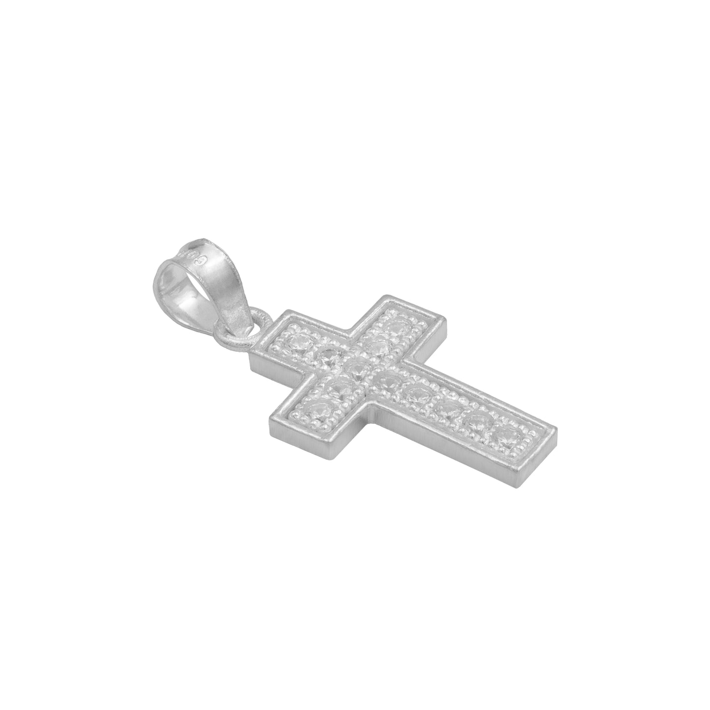 Dije Cruz Borde Diamantada Zirconias Unisex Plata 925 2.6 Cm