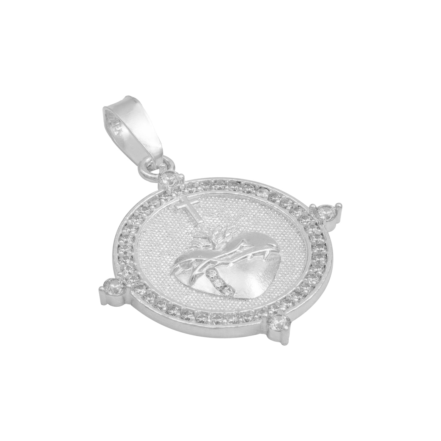 Dije Sagrado Corazón Jesus Cruz Zirconias Unisex Plata 925