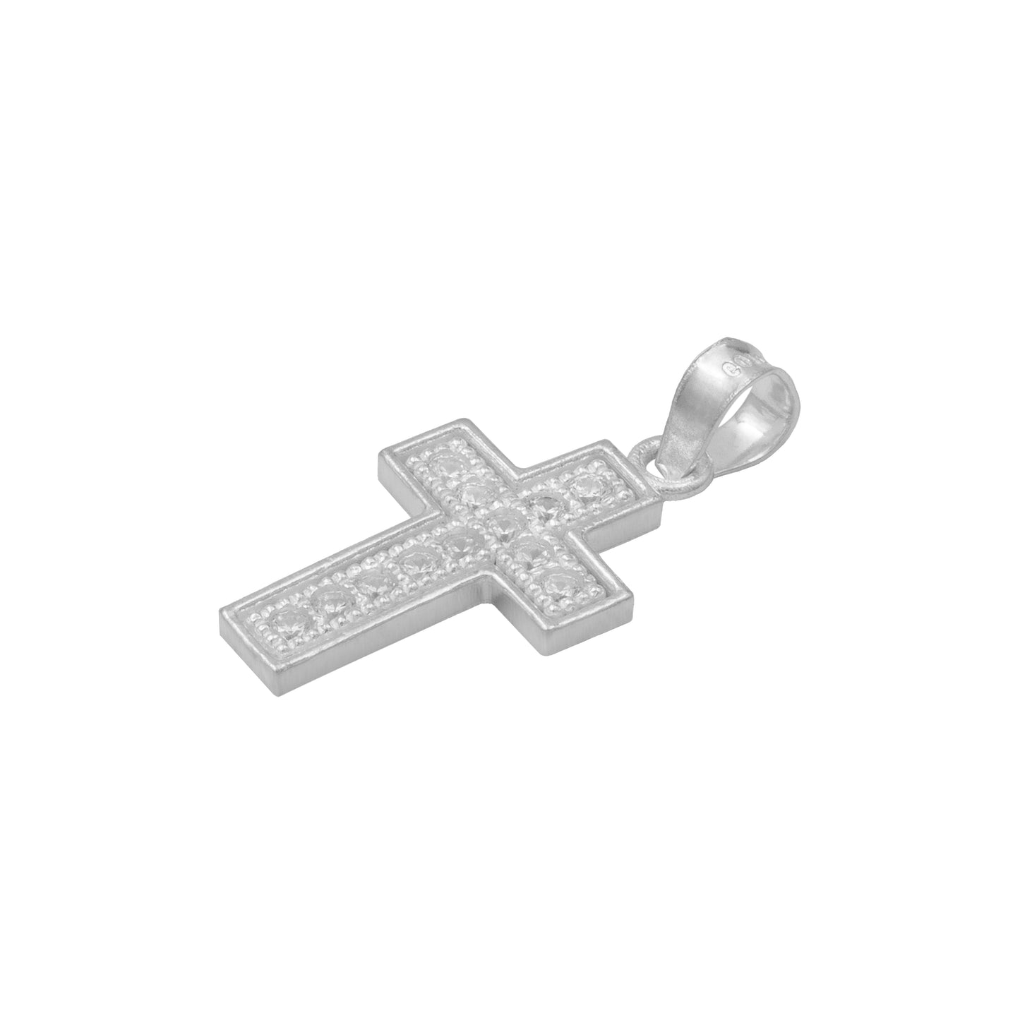 Dije Cruz Borde Diamantada Zirconias Unisex Plata 925 2.6 Cm