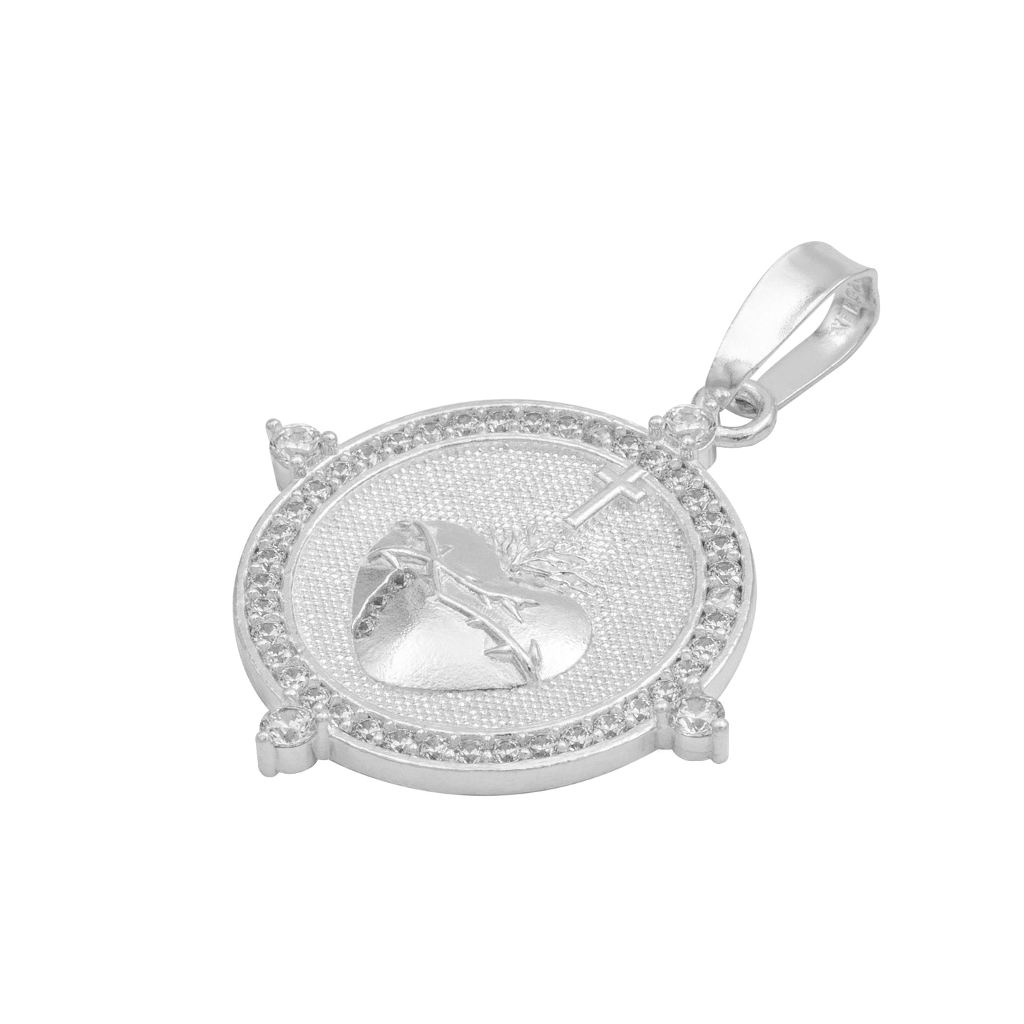 Dije Sagrado Corazón Jesus Cruz Zirconias Unisex Plata 925