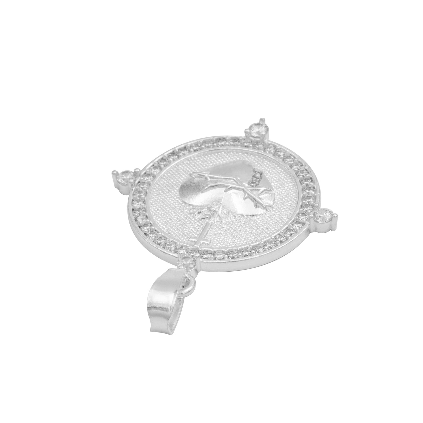 Dije Sagrado Corazón Jesus Cruz Zirconias Unisex Plata 925
