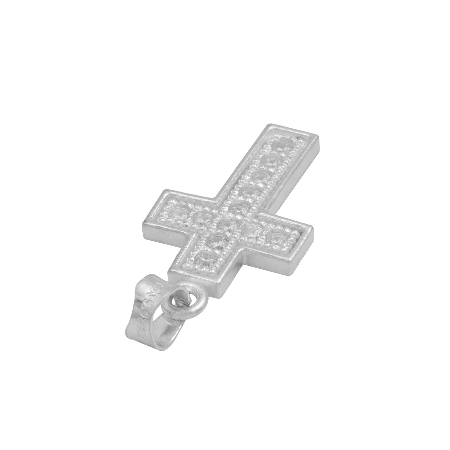 Dije Cruz Borde Diamantada Zirconias Unisex Plata 925 2.6 Cm