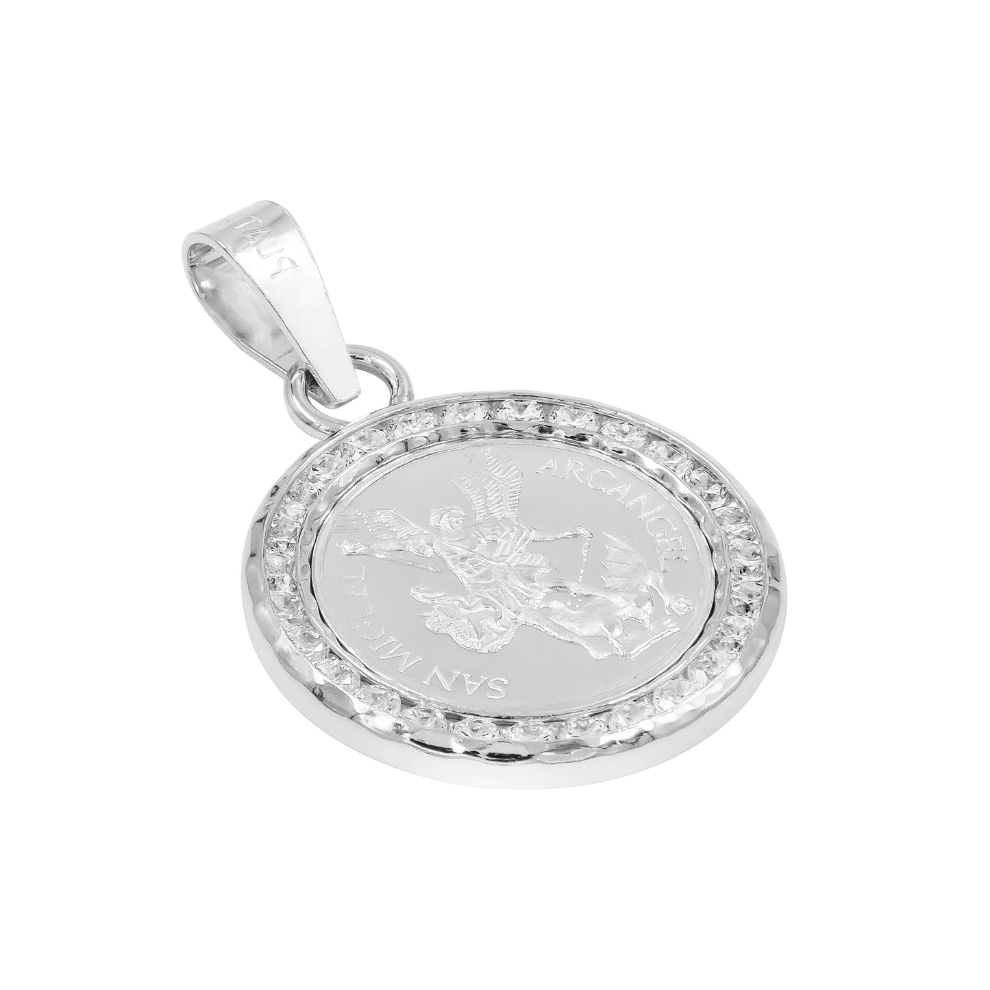Dije Medalla San Miguel Arcangel Zirconias Plata Ley 999 Plateado