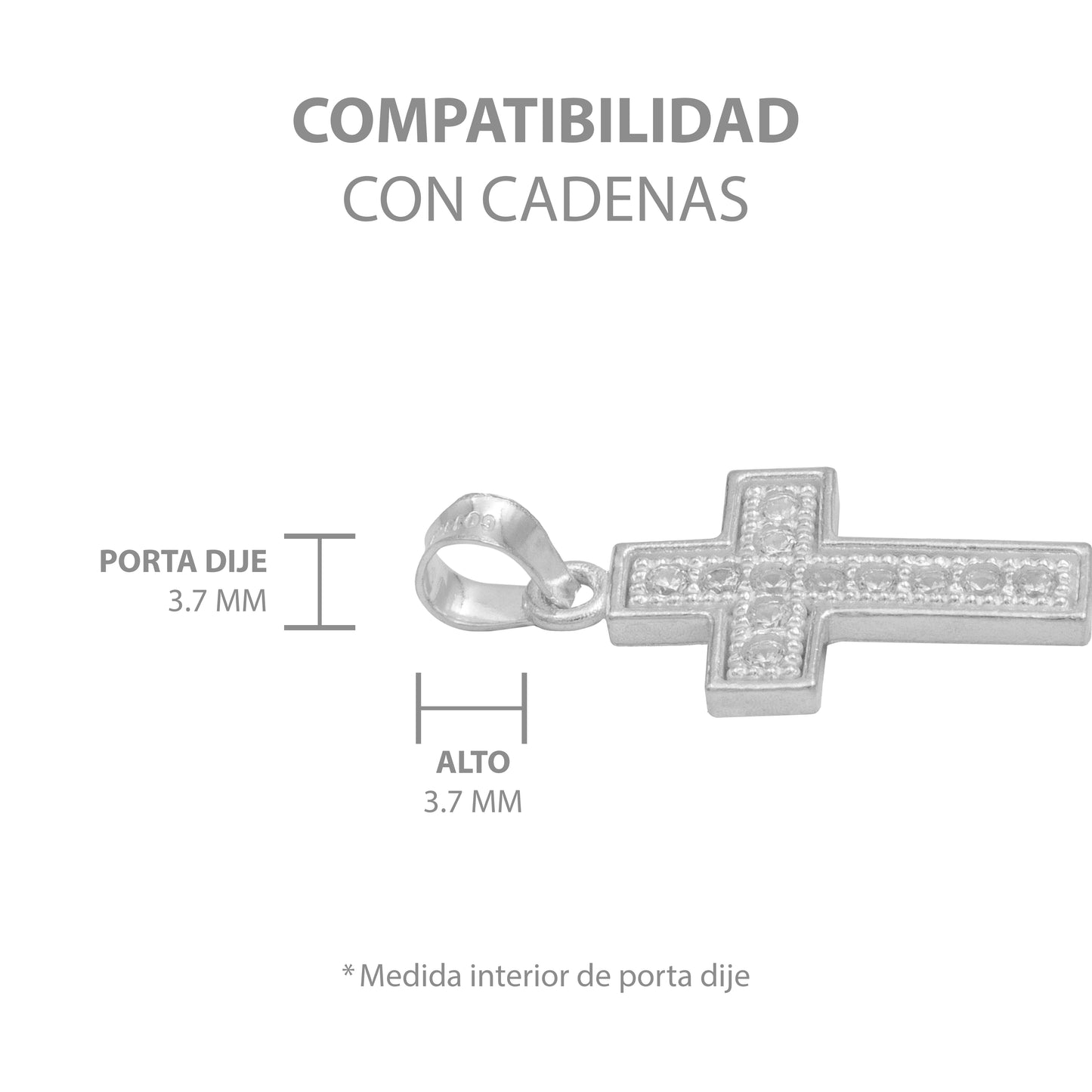 Dije Cruz Borde Diamantada Zirconias Unisex Plata 925 2.6 Cm