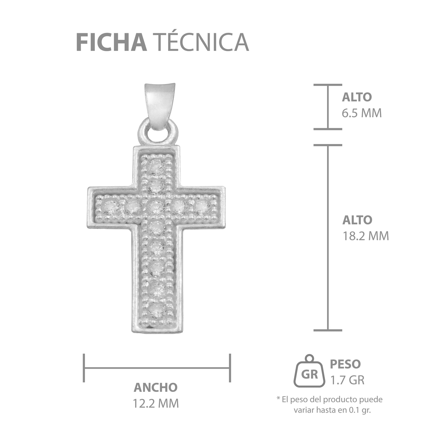 Dije Cruz Borde Diamantada Zirconias Unisex Plata 925 2.6 Cm