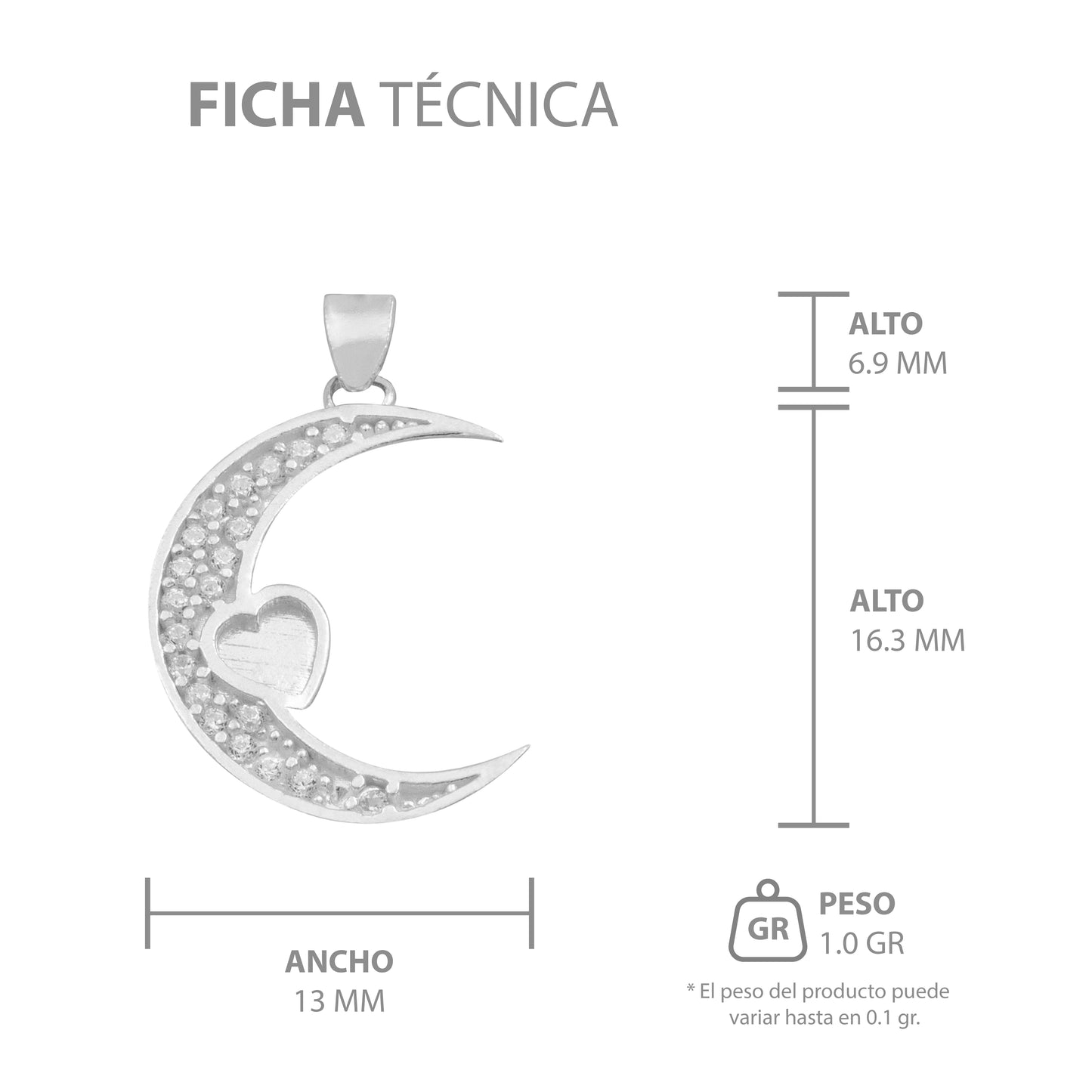 Dije Luna Corazón Zirconias Amor Regalo Mujer Plata 925