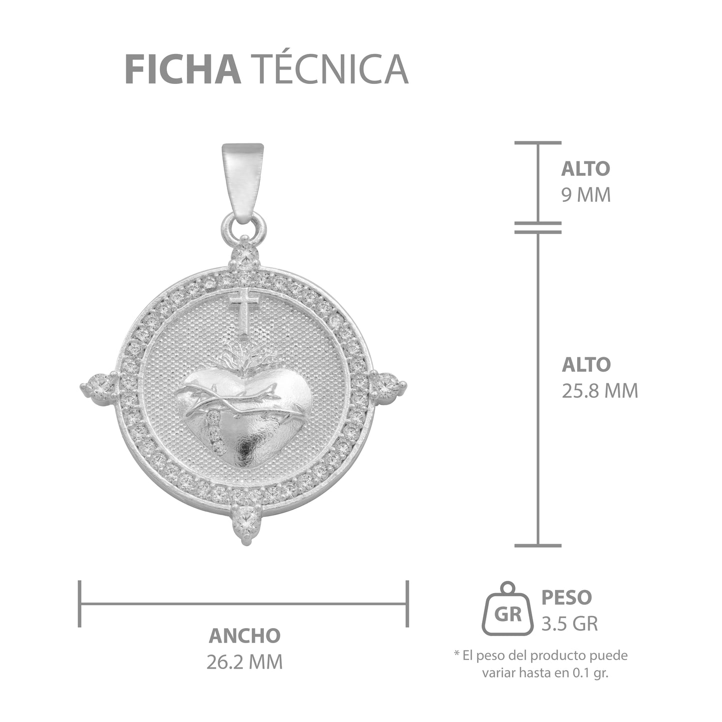 Dije Sagrado Corazón Jesus Cruz Zirconias Unisex Plata 925