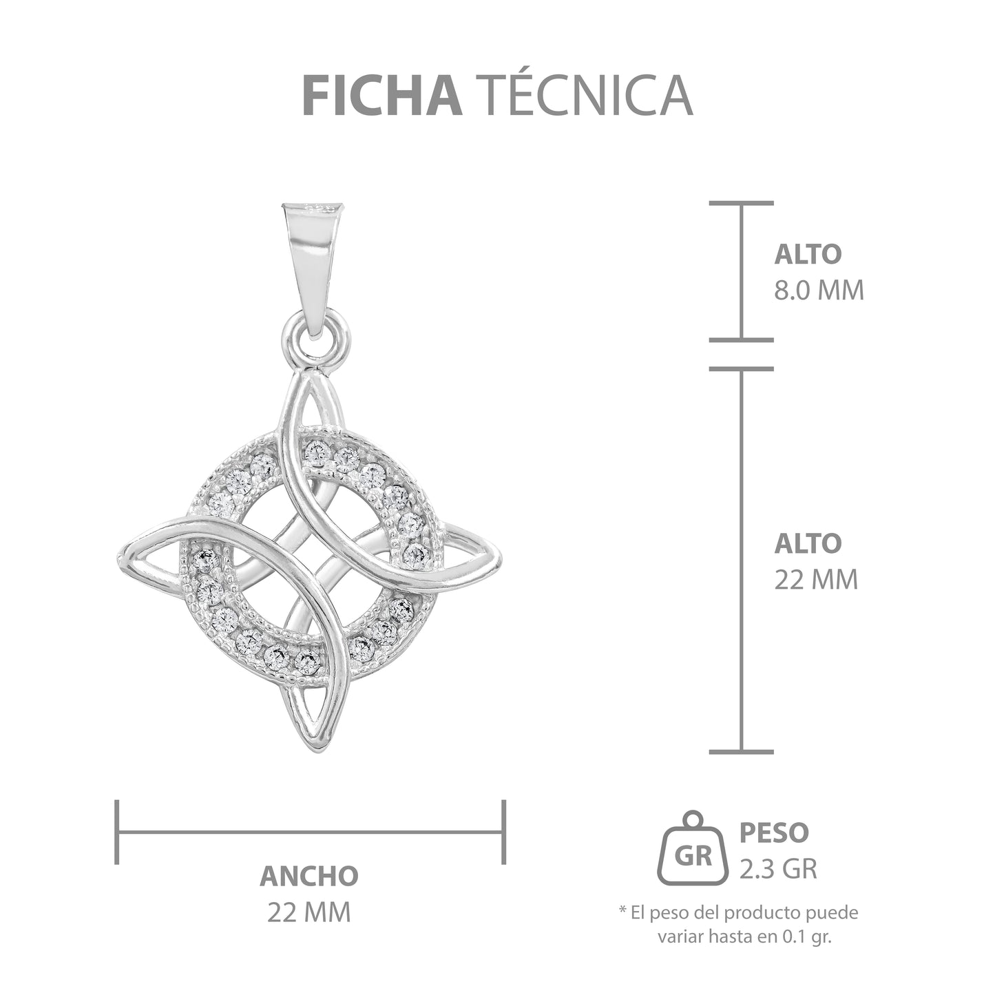Dijes Nudo De Bruja Con Zirconia Plata S925+cadena Plata 925