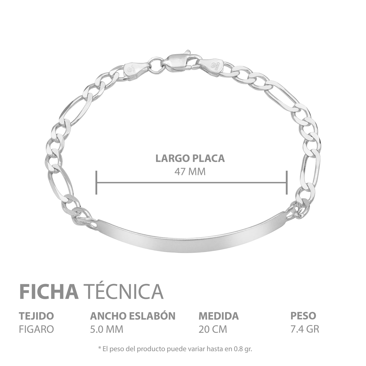 Esclava Hombre Pulsera Fígaro Plata 925 Placa Lisa 6 Mm