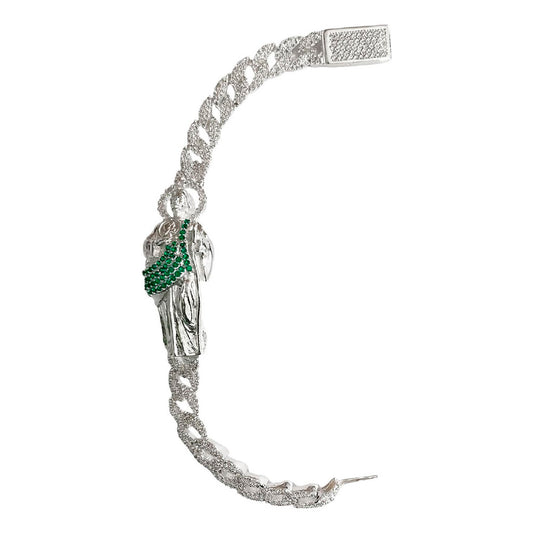 Pulsera Cubana San Judas Zirconias Hip Hop Plata Ley 925