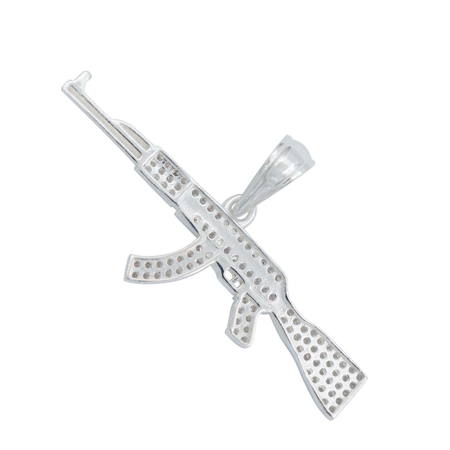 Dije Rifle Ak 47 Zirconias Bélico Metralleta Plata 925