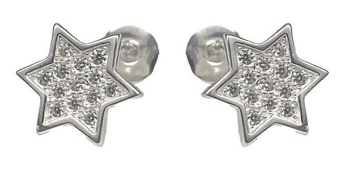 Juego Estrellas Zirconias Regalo +dije + Cadena Plata 925