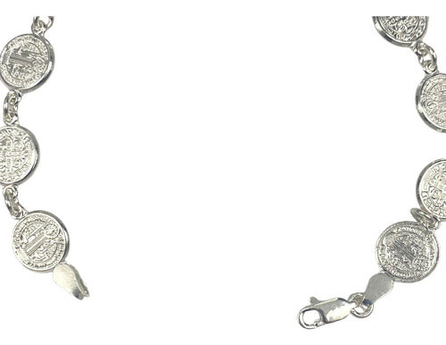 Pulsera San Benito Pequeña Medallas Plata Solida Ley 925