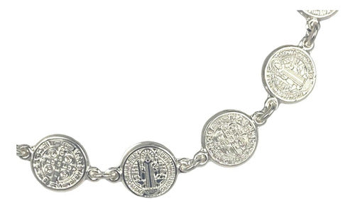 Pulsera San Benito Pequeña Medallas Plata Solida Ley 925
