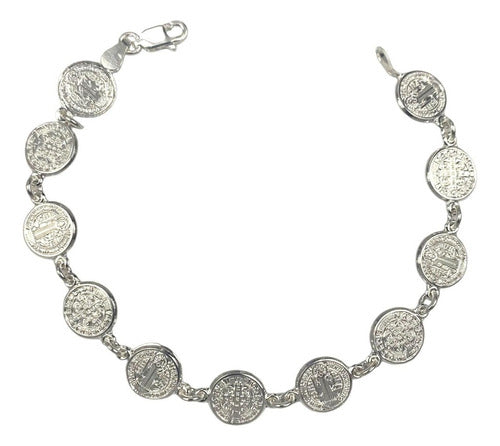 Pulsera San Benito Pequeña Medallas Plata Solida Ley 925