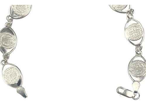 Pulsera San Benito Pequeña Medallas Plata Solida Ley 925