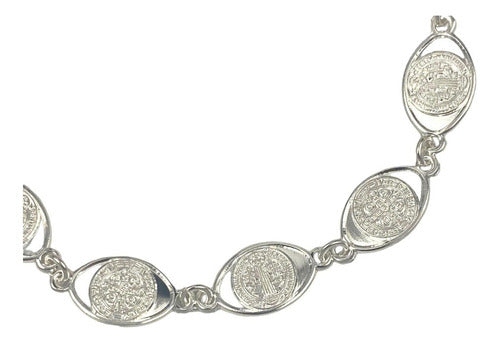 Pulsera San Benito Pequeña Medallas Plata Solida Ley 925