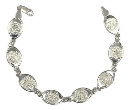 Pulsera San Benito Pequeña Medallas Plata Solida Ley 925