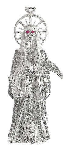 Medalla De La Santa Muerte Con Zirconias En Plata 925