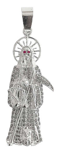 Medalla De La Santa Muerte Con Zirconias En Plata 925