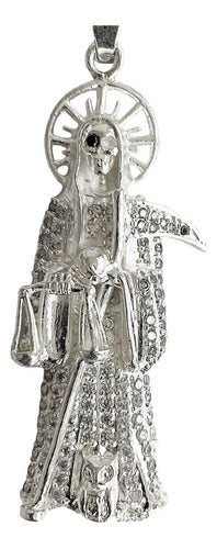 Medalla De La Santa Muerte Con Zirconias En Plata 925