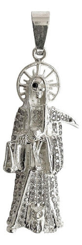 Medalla De La Santa Muerte Con Zirconias En Plata 925