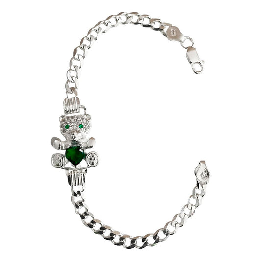 Pulsera Esclava Osito Zirconias Dama Mujer Regalo Plata 925