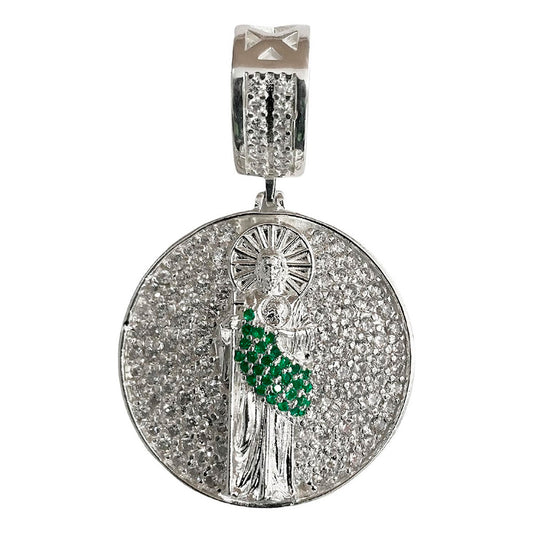 Medalla Premium San Judas Zirconias Plata Fina Ley 925