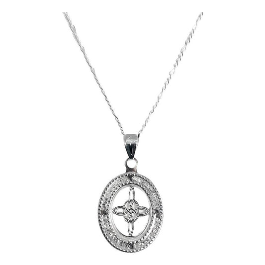 Collar Ovalado Con Zirconias Nudo De Bruja Plata Ley 925