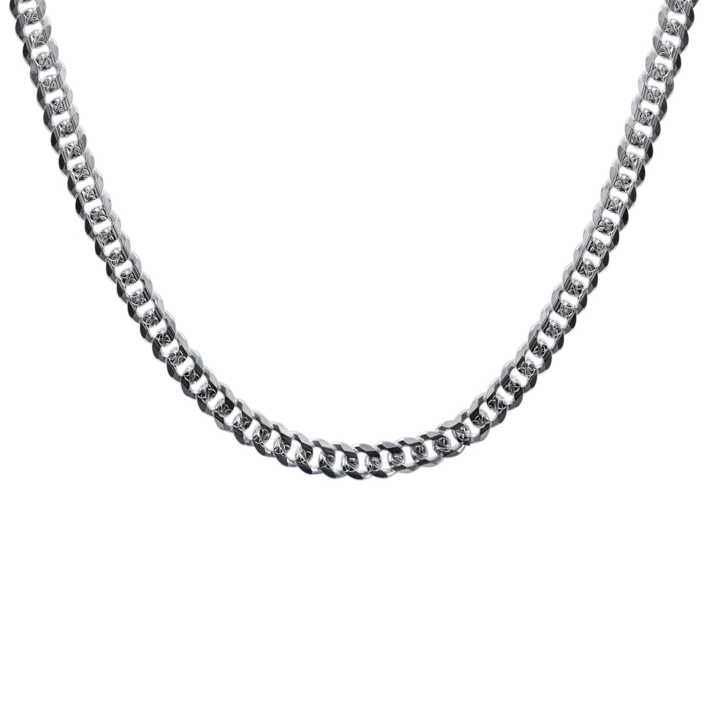 Cadena Cuba Cerrada Diamantada Hombre Plata 925 55 Cm X 5 Mm