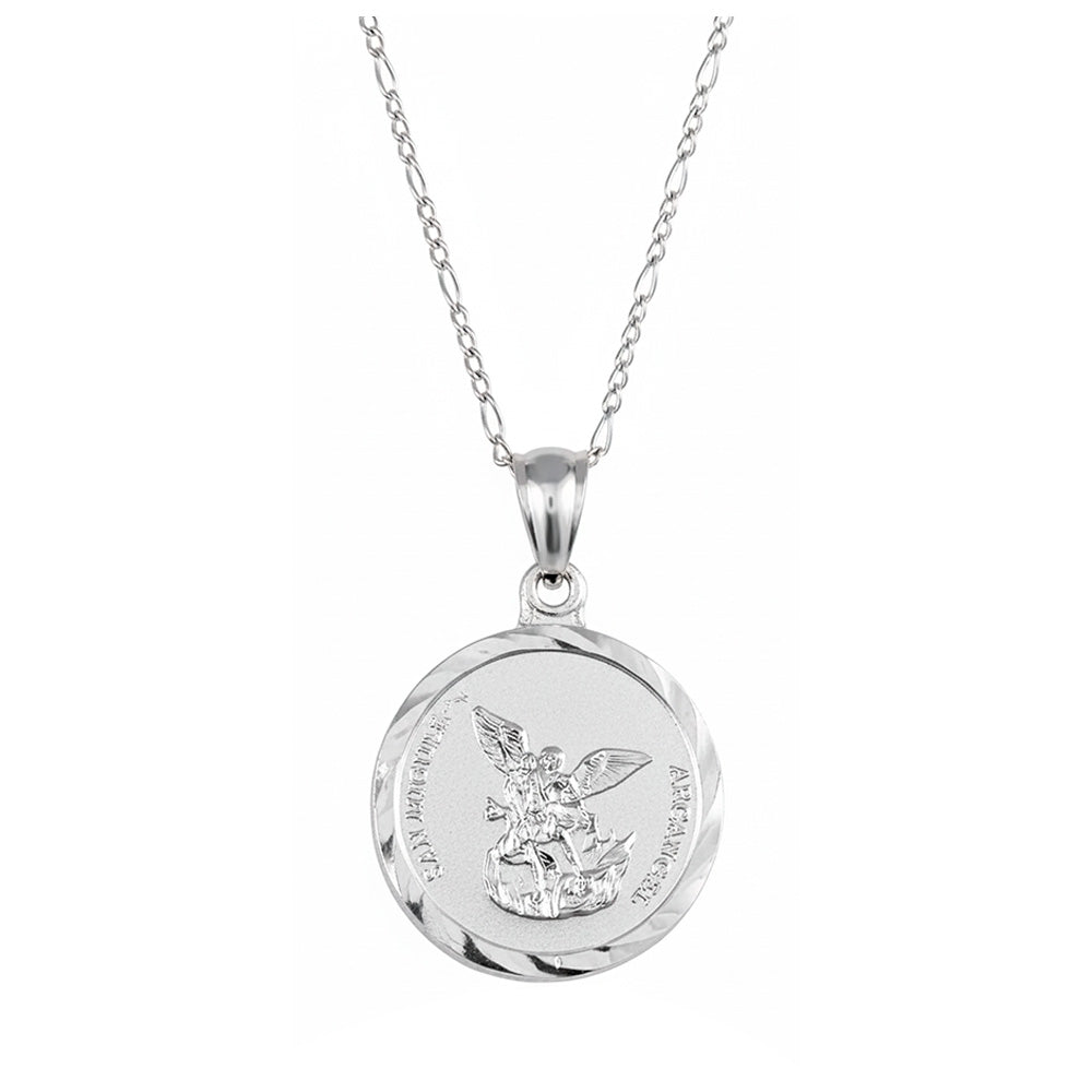 Collar San Miguel Arcangel Diamantado Mediano Plata Ley 925